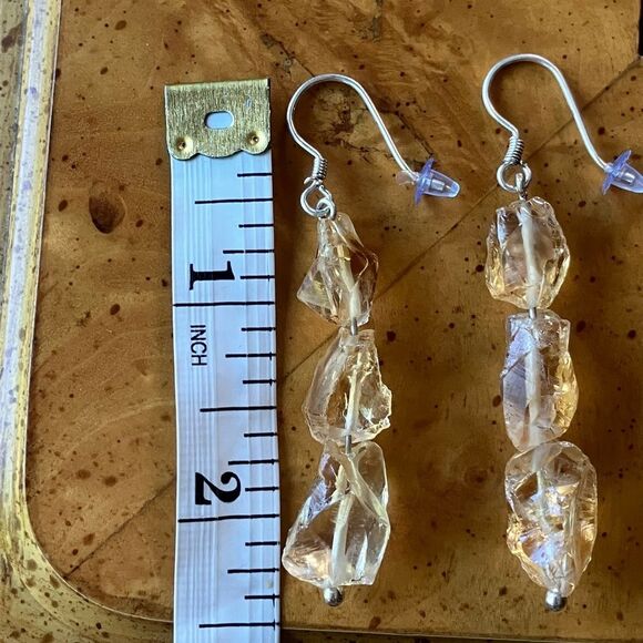 Large Brazilian Citrine Sterling Silver Dangle Earrings - Picture 3 of 7